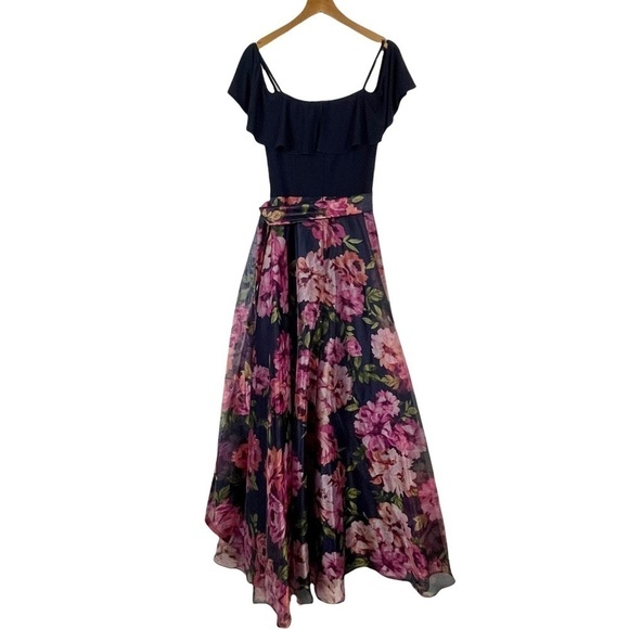 ELIZA J COLD SHOULDER FLORAL ORGANZA MAXI DRESS GOWN - Picture 3 of 15